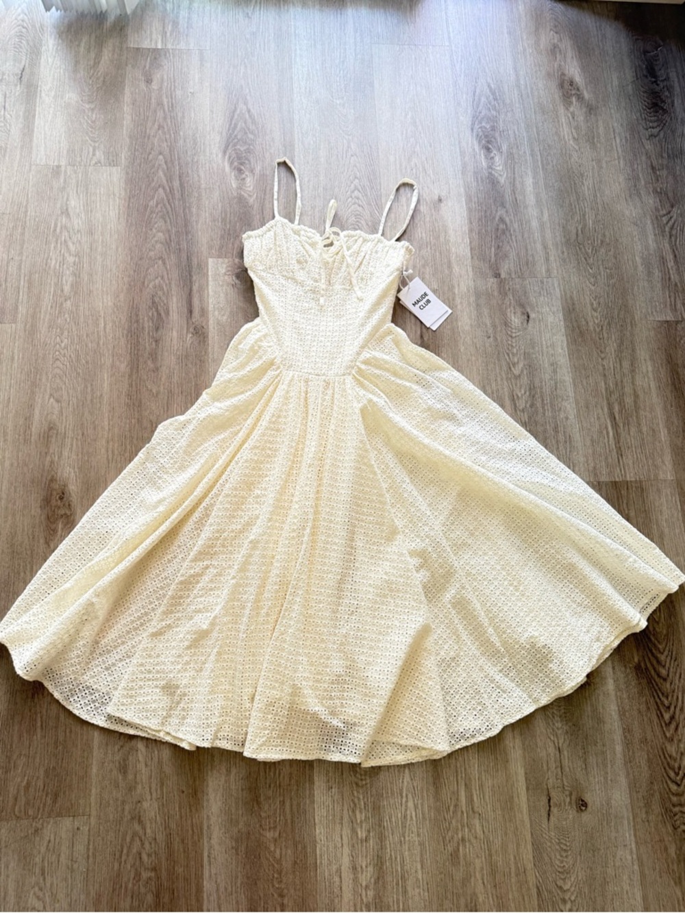 maude club tanya cream eyelet flare midi summer sun dress size small NEW